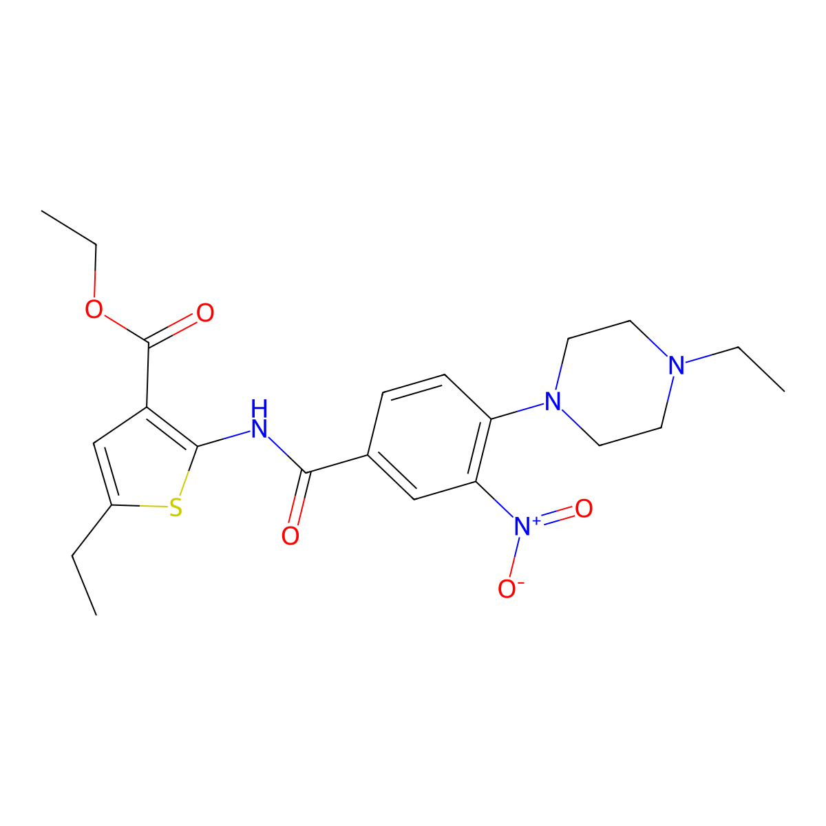 Ethyl 5-ethyl-2-[[4-(4-ethylpiperazin-1-yl)-3-nitrobenzoyl]amino]thiophene-3-carboxylate molecular structure, CAS 372978-05-7