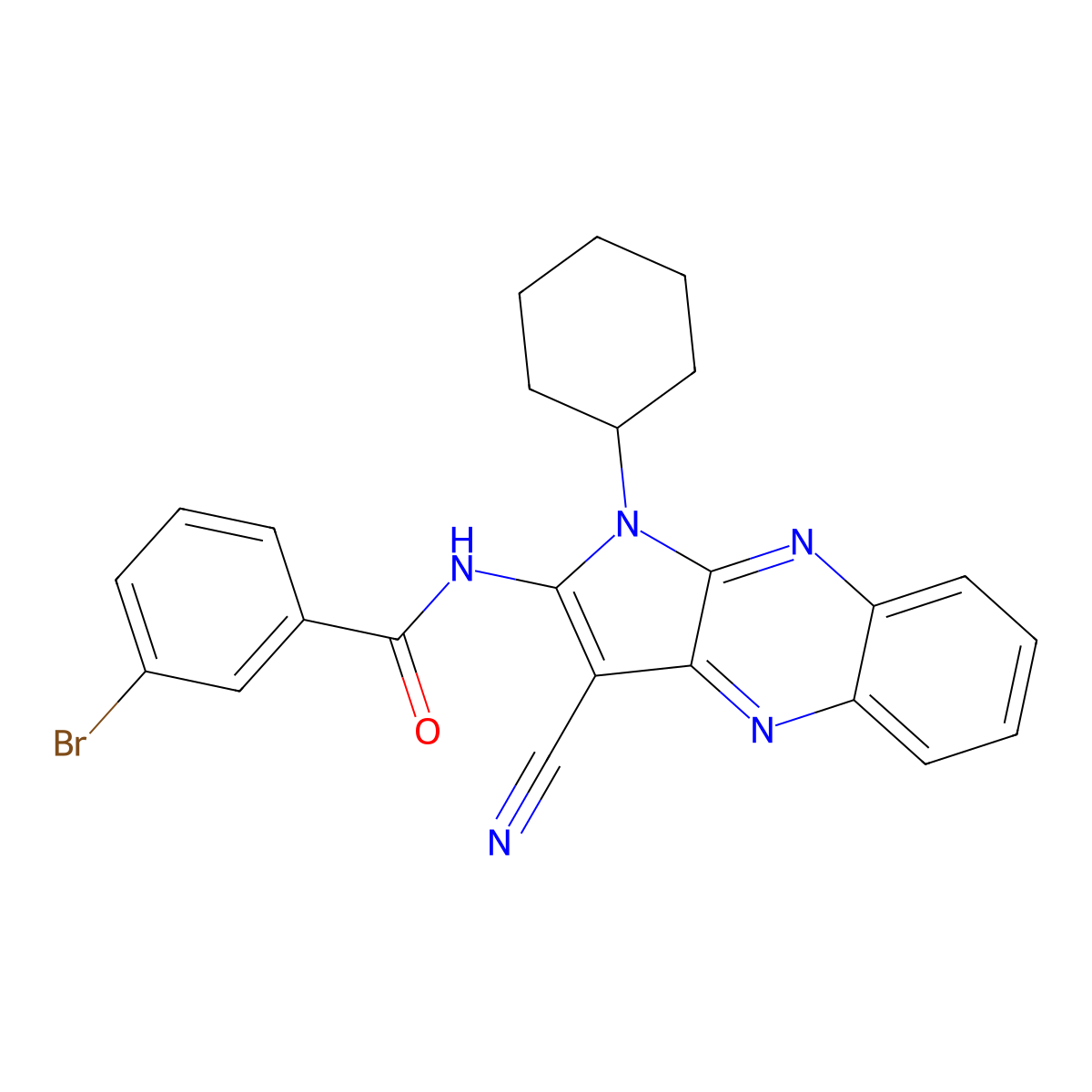 3-bromo-N-(3-cyano-1-cyclohexyl-1H-pyrrolo[2,3-b]quinoxalin-2-yl)benzamide molecular structure, CAS 372978-15-9
