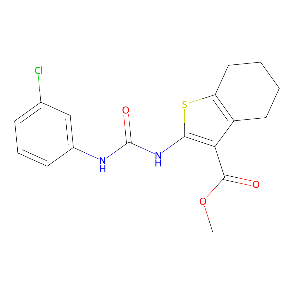 Methyl 2-{[(3-chloroanilino)carbonyl]amino}-4,5,6,7-tetrahydro-1-benzothiophene-3-carboxylate molecular structure, CAS 372978-30-8