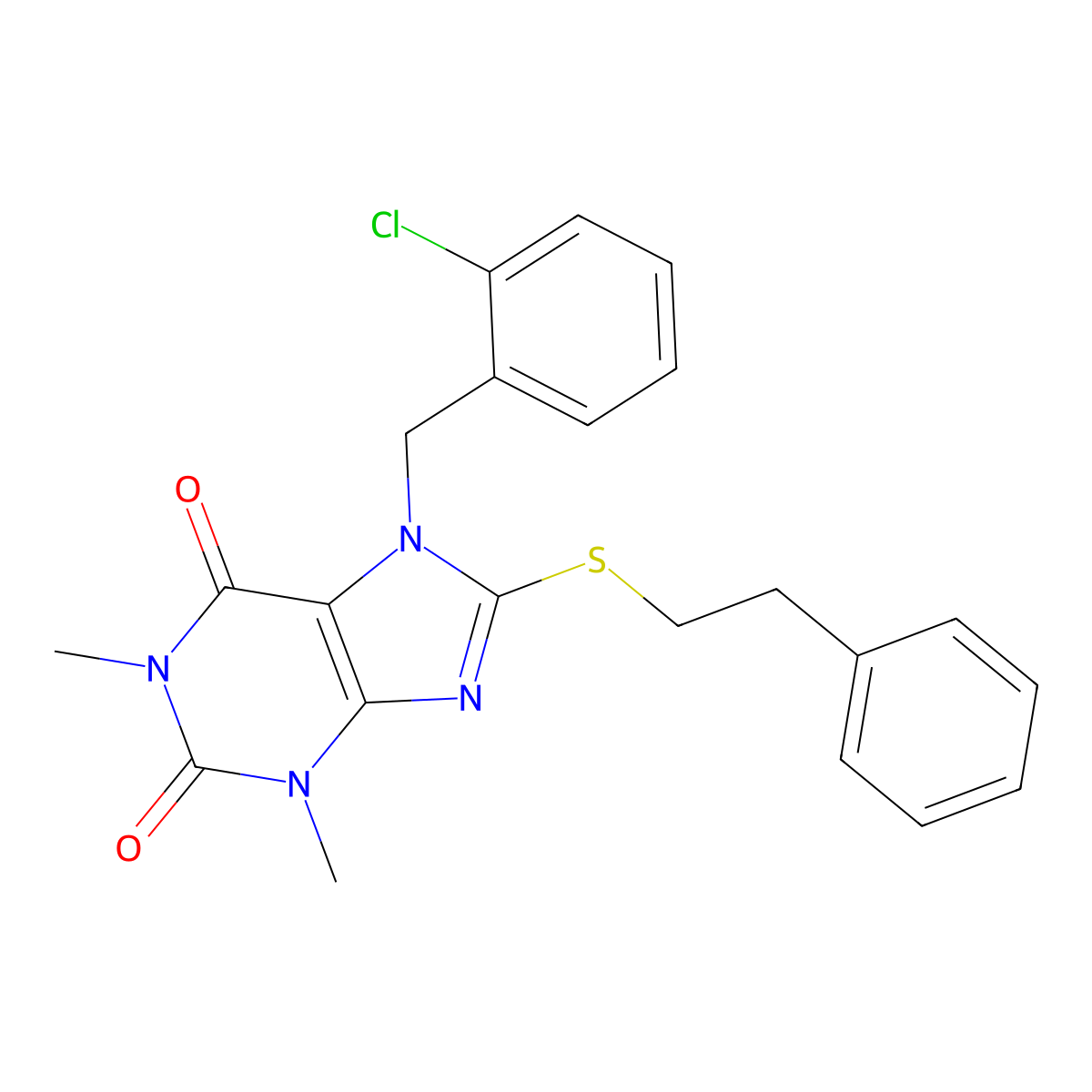 7-[(2-chlorophenyl)methyl]-1,3-dimethyl-8-[(2-phenylethyl)sulfanyl]-2,3,6,7-tetrahydro-1H-purine-2,6-dione molecular structure, CAS 372979-03-8
