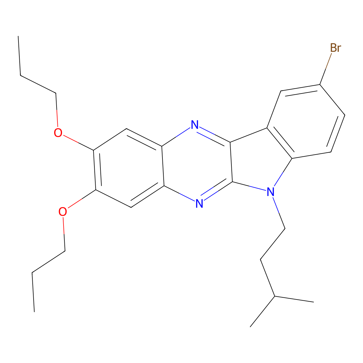 2-Bromo-5-(3-methylbutyl)-8,9-dipropoxyindolo[2,3-b]quinoxaline molecular structure, CAS 372979-35-6