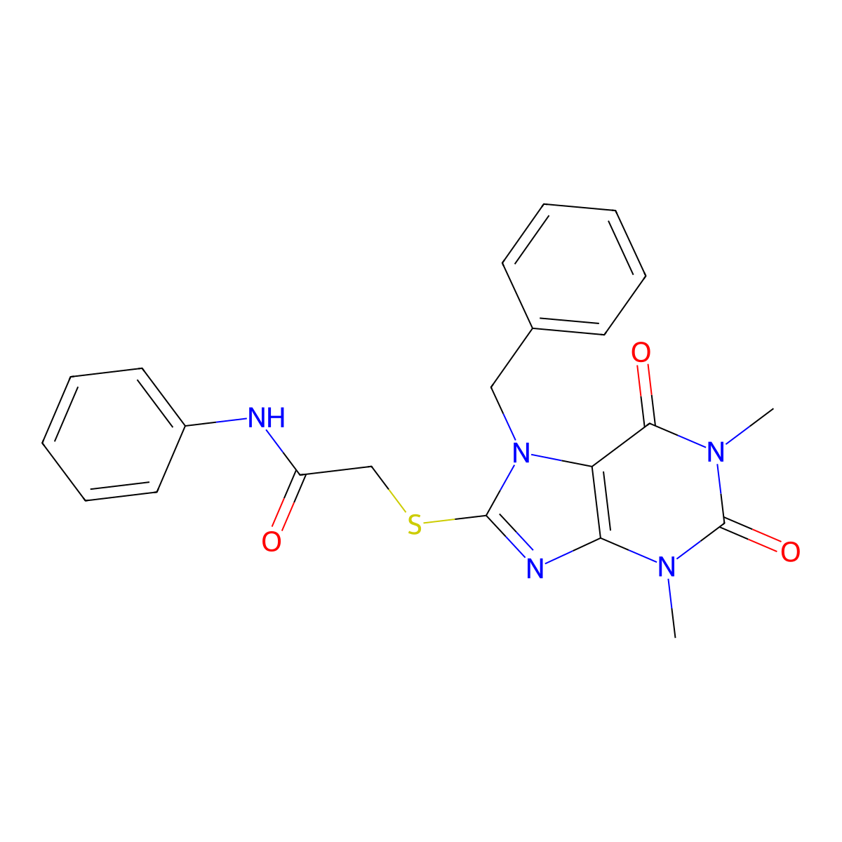 2-[(7-benzyl-1,3-dimethyl-2,6-dioxo-2,3,6,7-tetrahydro-1H-purin-8-yl)sulfanyl]-N-phenylacetamide molecular structure, CAS 372979-55-0