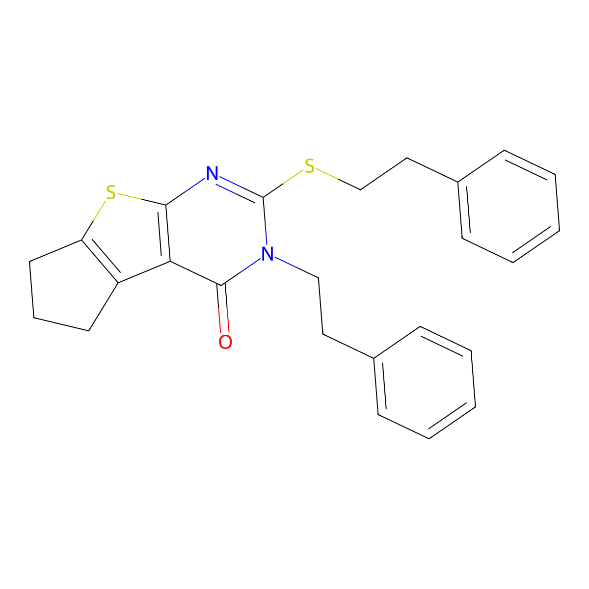 3-(2-phenylethyl)-2-[(2-phenylethyl)sulfanyl]-3,5,6,7-tetrahydro-4H-cyclopenta[4,5]thieno[2,3-d]pyrimidin-4-one molecular structure, CAS 373368-05-9