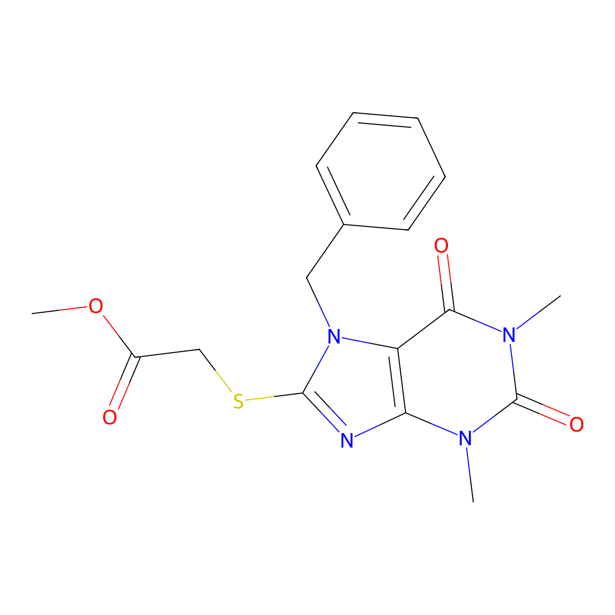 Methyl 2-(7-benzyl-1,3-dimethyl-2,6-dioxopurin-8-yl)sulfanylacetate molecular structure, CAS 373369-45-0