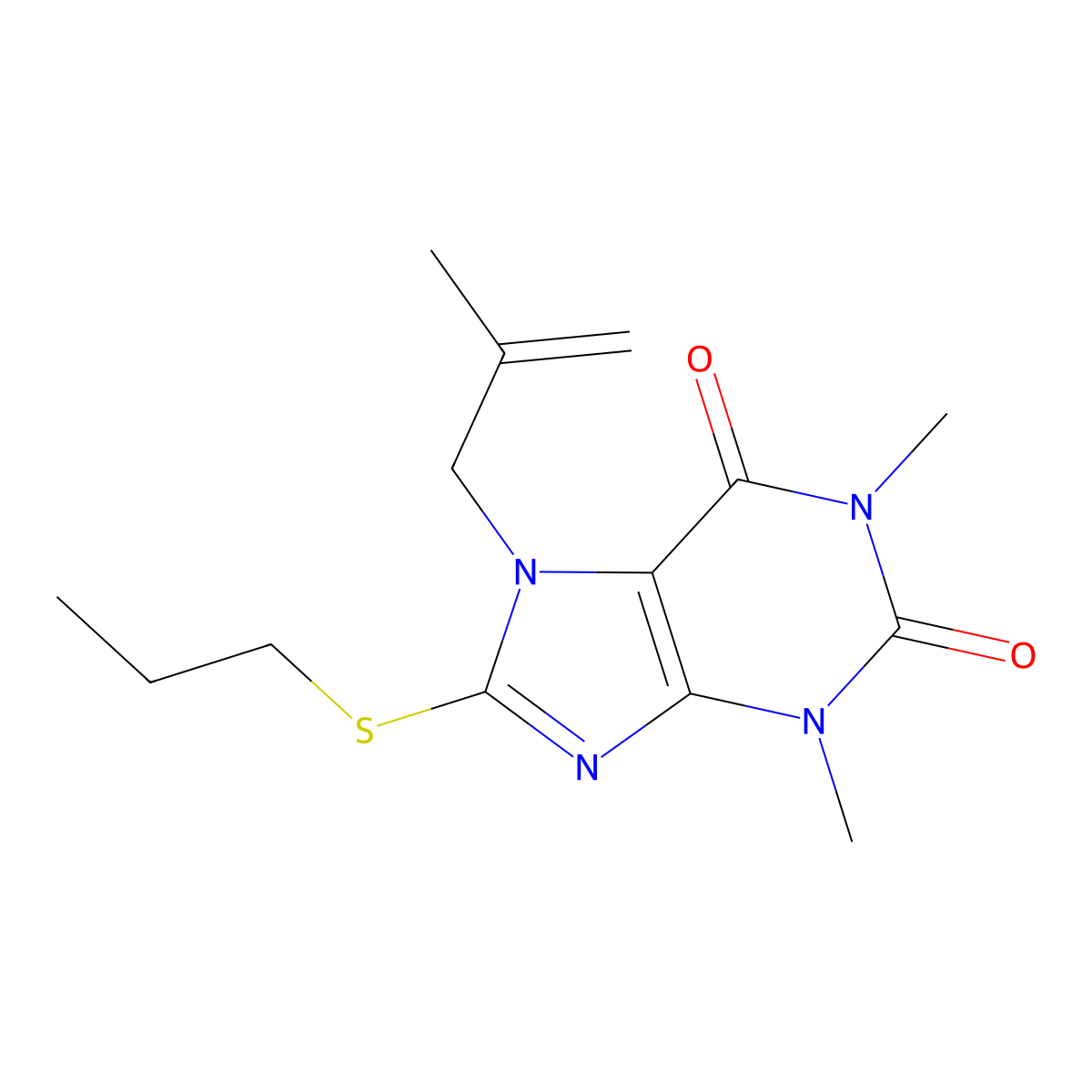 1,3-Dimethyl-7-(2-methylprop-2-enyl)-8-propylsulfanylpurine-2,6-dione molecular structure, CAS 373370-23-1