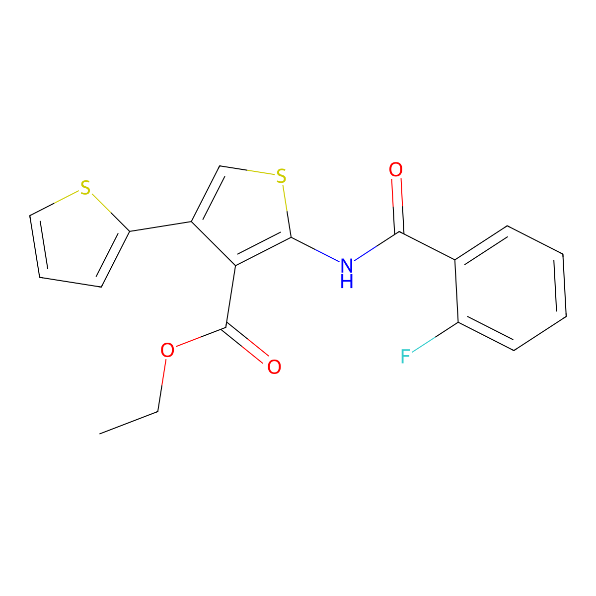 Ethyl 2-[(2-fluorobenzoyl)amino]-4-thiophen-2-ylthiophene-3-carboxylate molecular structure, CAS 373370-51-5