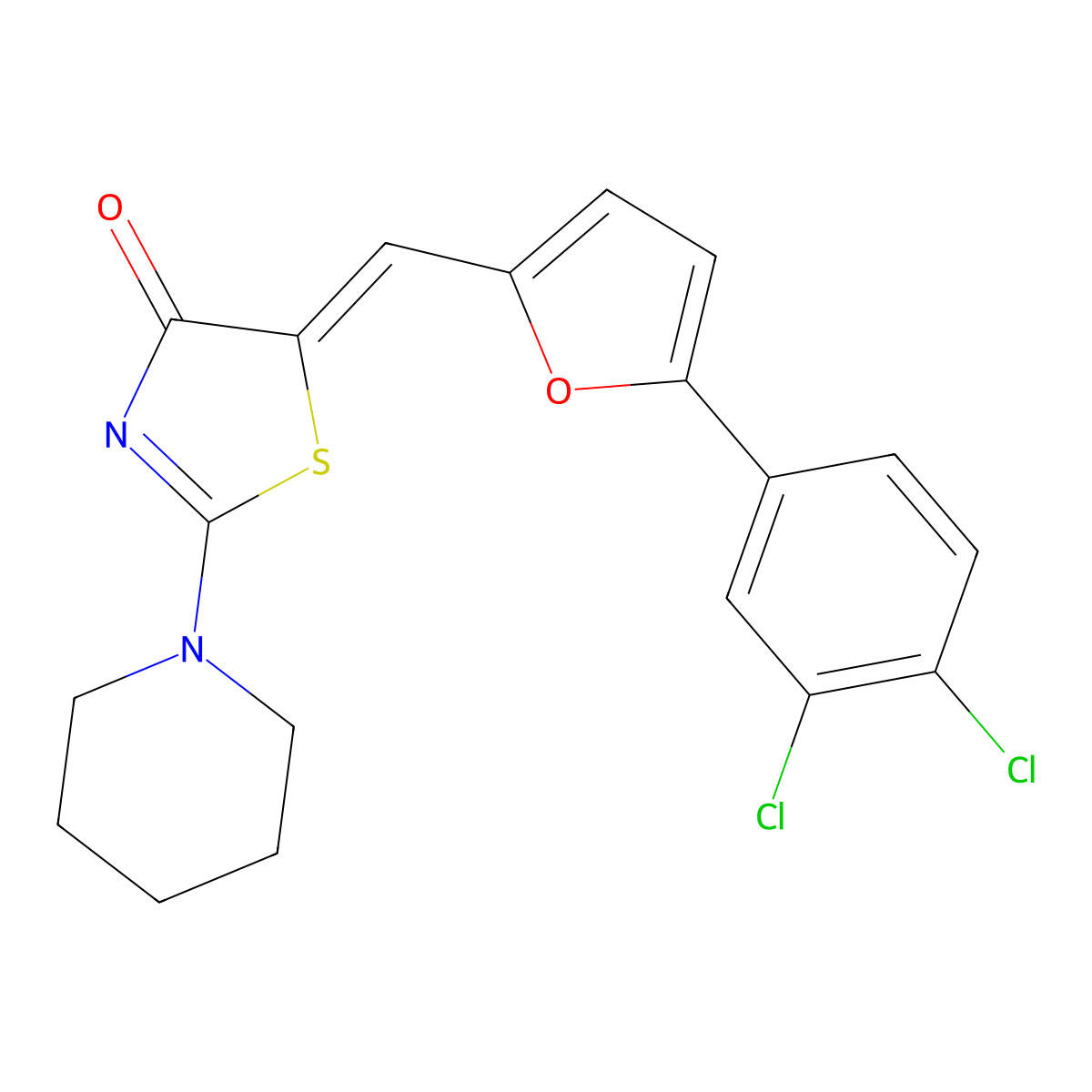 5-[[5-(3,4-Dichlorophenyl)-2-furanyl]methylene]-2-(1-piperidinyl)-4(5H)-thiazolone molecular structure, CAS 373371-10-9