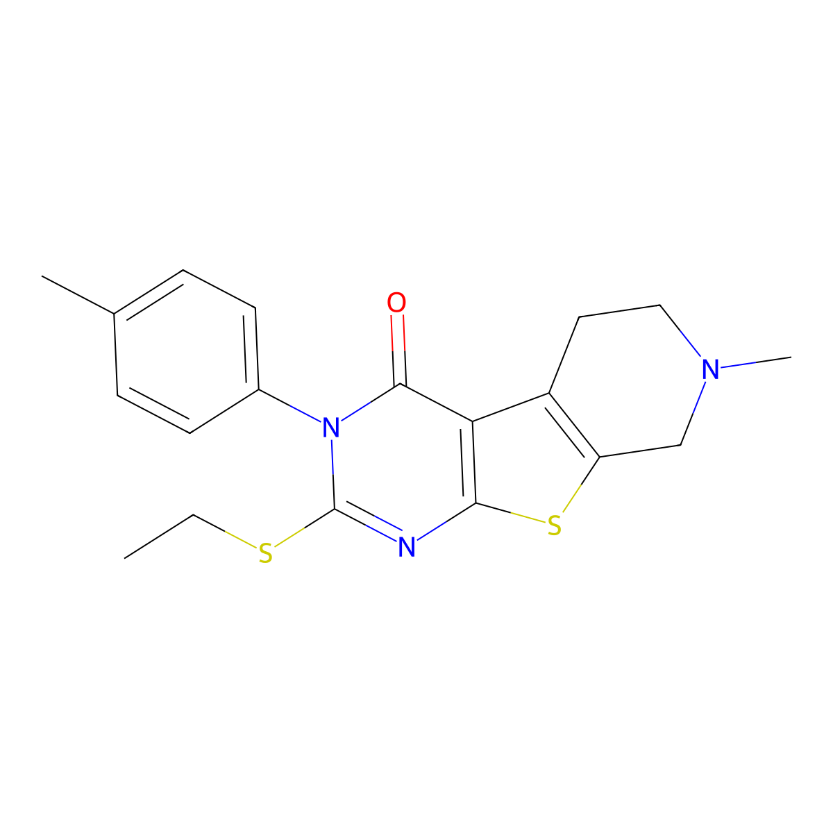 2-(ethylsulfanyl)-7-methyl-3-(4-methylphenyl)-5,6,7,8-tetrahydropyrido[4',3':4,5]thieno[2,3-d]pyrimidin-4(3H)-one molecular structure, CAS 373371-35-8