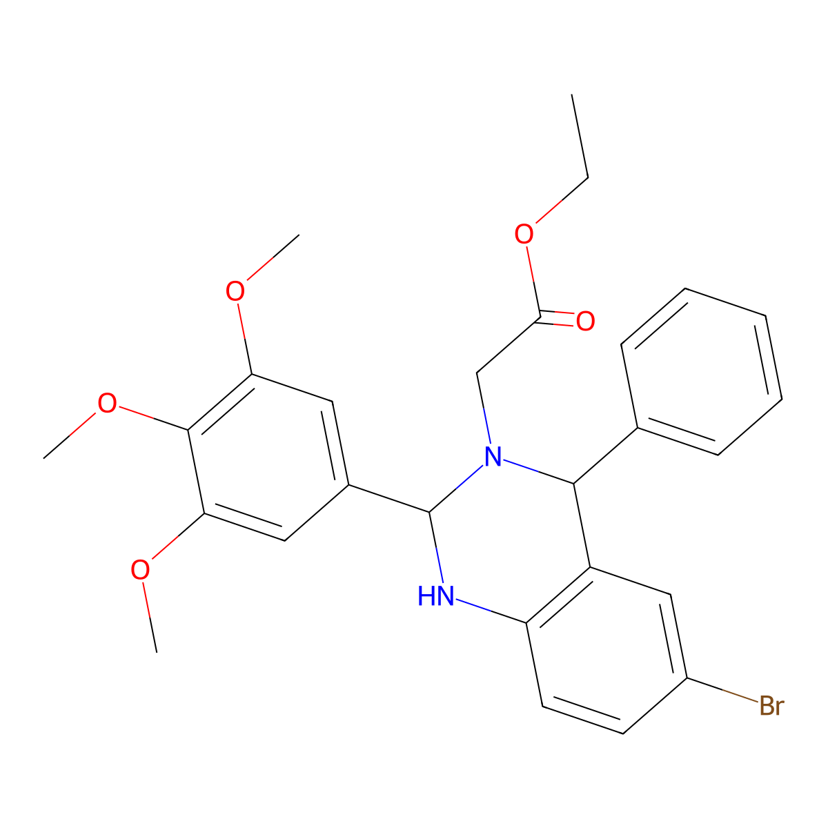 Ethyl 2-[6-bromo-4-phenyl-2-(3,4,5-trimethoxyphenyl)-2,4-dihydro-1H-quinazolin-3-yl]acetate molecular structure, CAS 373371-43-8