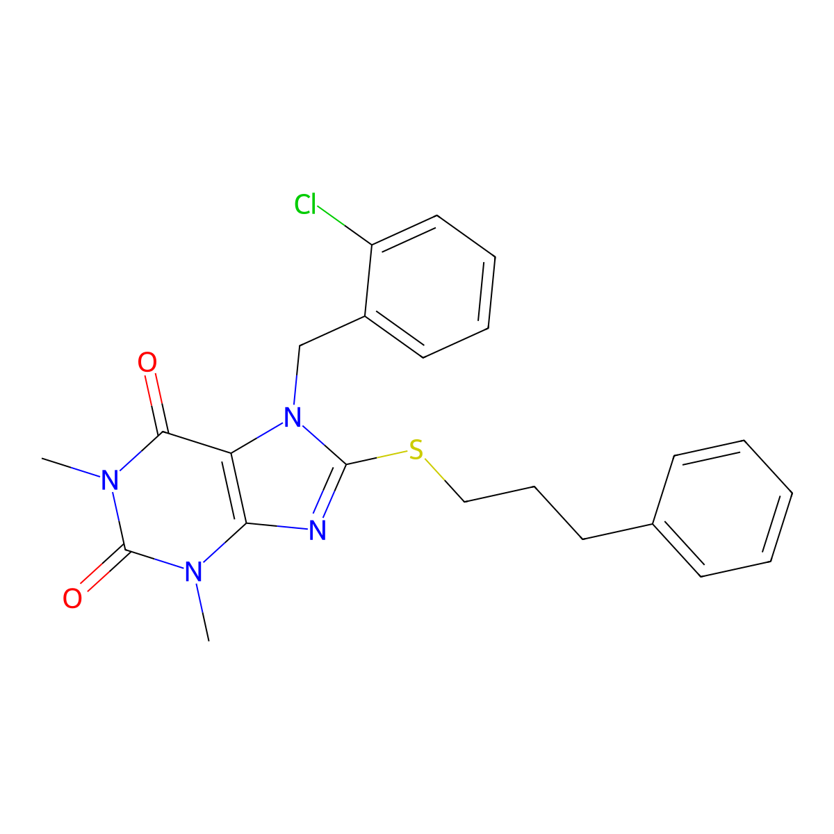 7-[(2-Chlorophenyl)methyl]-1,3-dimethyl-8-(3-phenylpropylsulfanyl)purine-2,6-dione molecular structure, CAS 373373-03-6