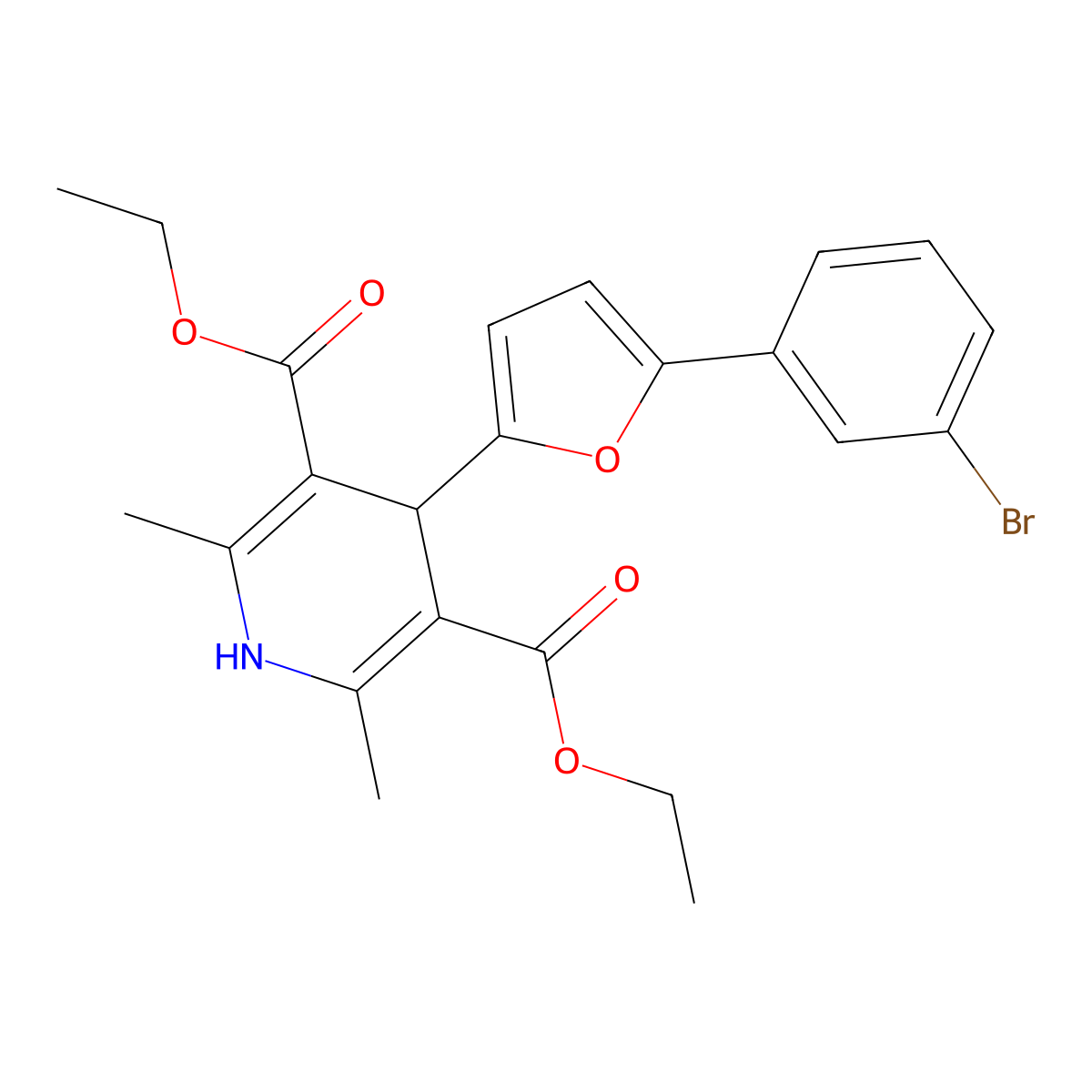 Diethyl 4-(5-(3-bromophenyl)furan-2-yl)-2,6-dimethyl-1,4-dihydropyridine-3,5-dicarboxylate molecular structure, CAS 373373-22-9