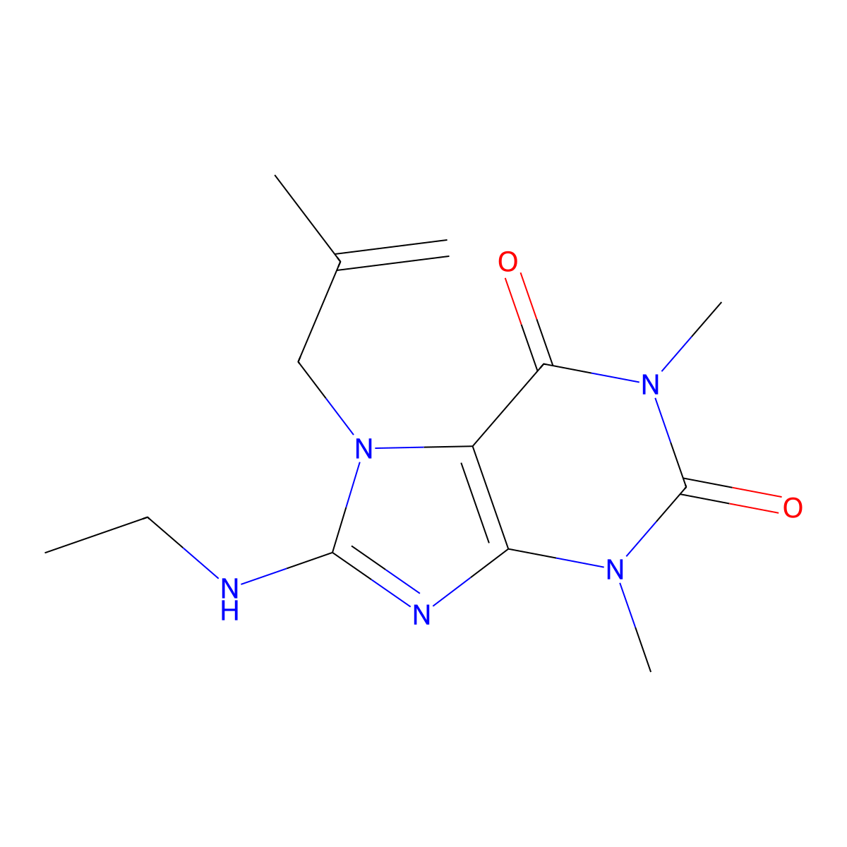 8-(ethylamino)-1,3-dimethyl-7-(2-methylprop-2-en-1-yl)-3,7-dihydro-1H-purine-2,6-dione molecular structure, CAS 373373-51-4
