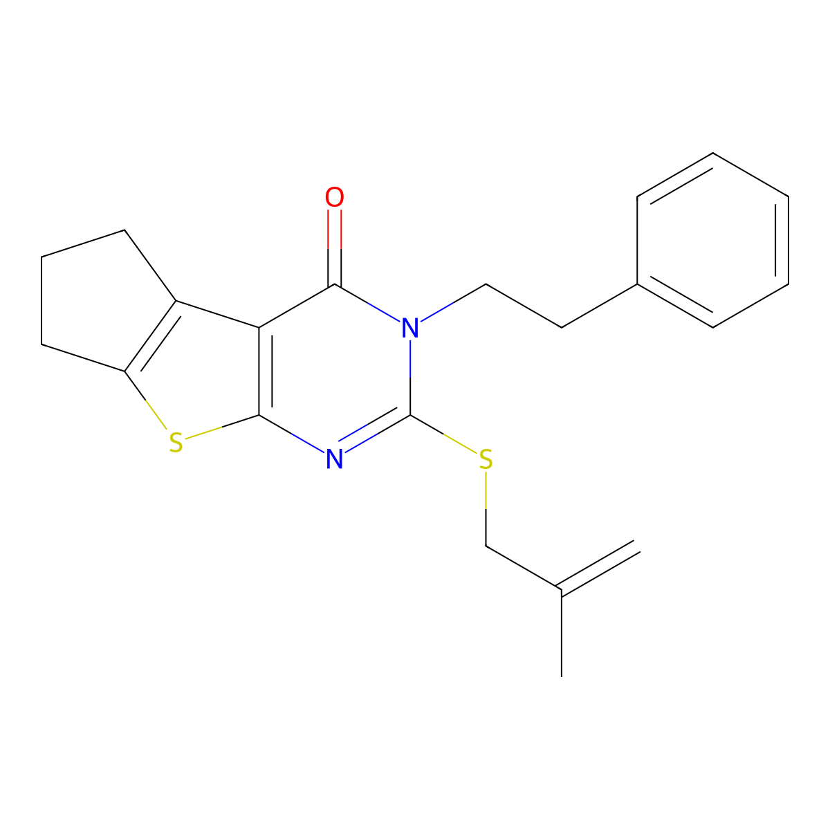 2-((2-methylallyl)thio)-3-phenethyl-6,7-dihydro-3H-cyclopenta[4,5]thieno[2,3-d]pyrimidin-4(5H)-one molecular structure, CAS 373373-63-8