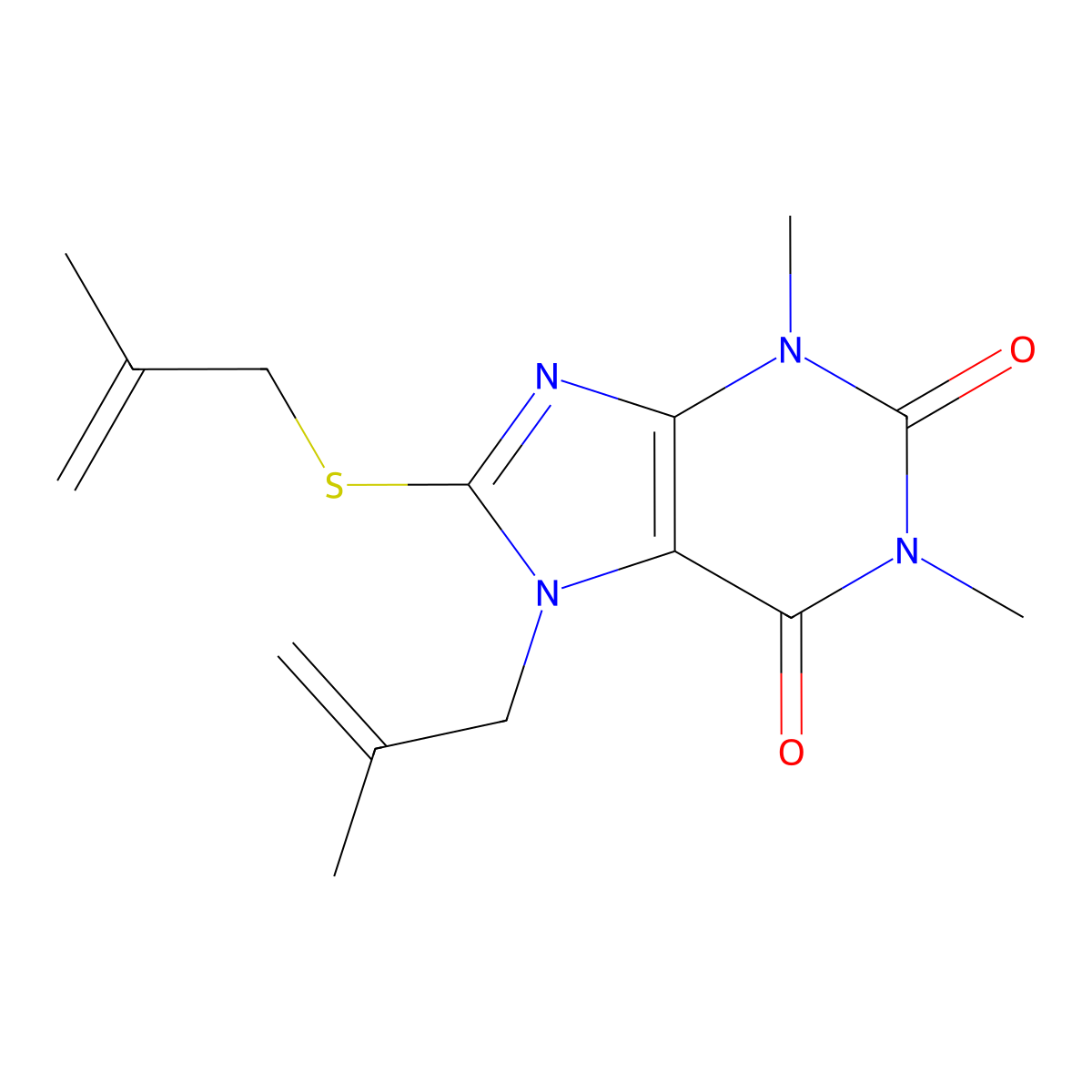 1,3-Dimethyl-7-(2-methylprop-2-enyl)-8-(2-methylprop-2-enylsulfanyl)purine-2,6-dione molecular structure, CAS 373374-83-5