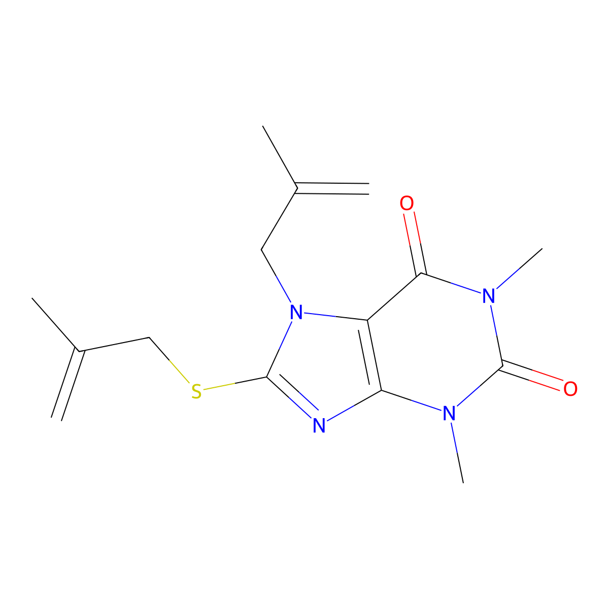 1,3-Dimethyl-7-(2-methylprop-2-enyl)-8-(2-methylprop-2-enylsulfanyl)purine-2,6-dione molecular structure, CAS 373374-83-5