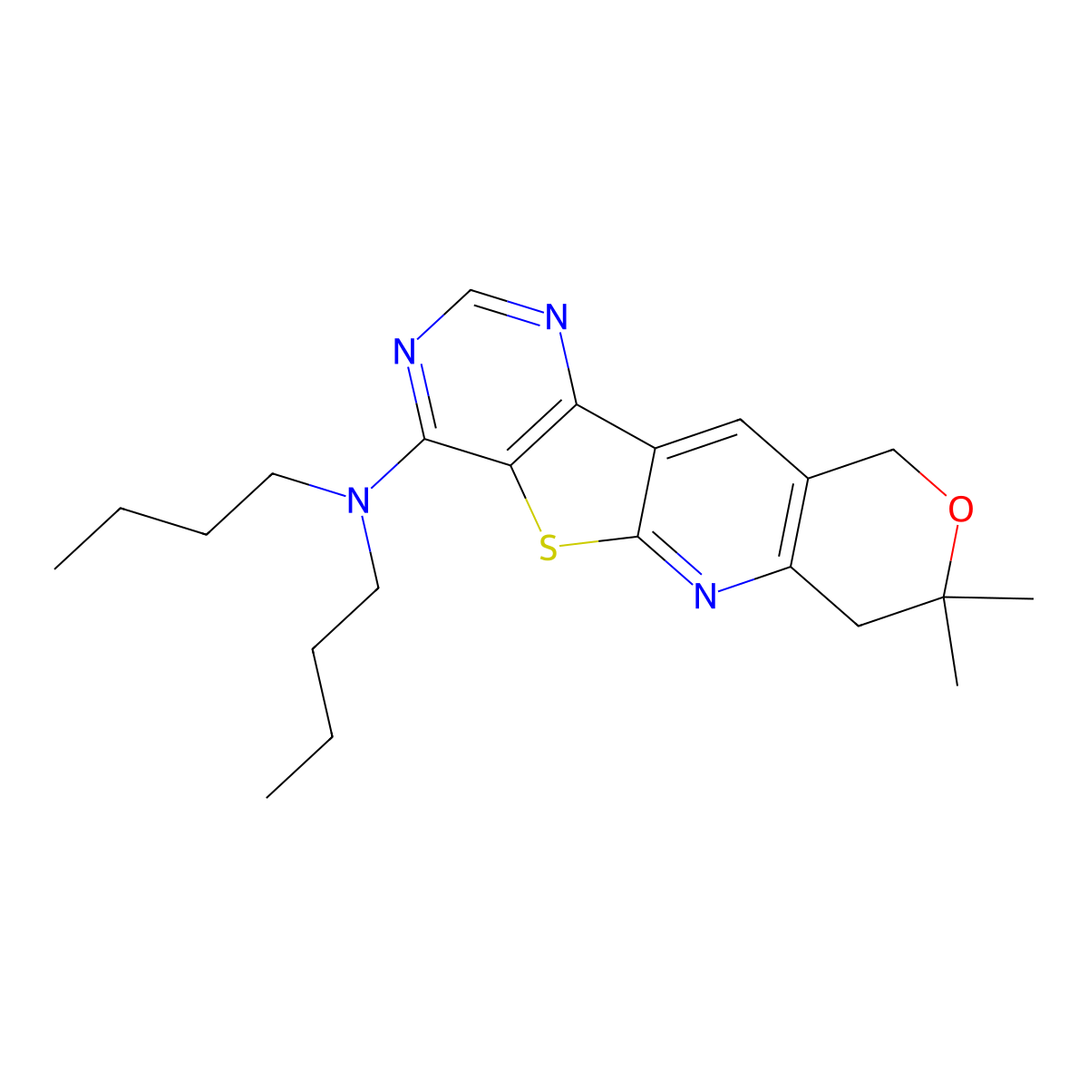 N,N-dibutyl-8,8-dimethyl-8,10-dihydro-7H-pyrano[3'',4'':5',6']pyrido[3',2':4,5]thieno[3,2-d]pyrimidin-4-amine molecular structure, CAS 373375-03-2