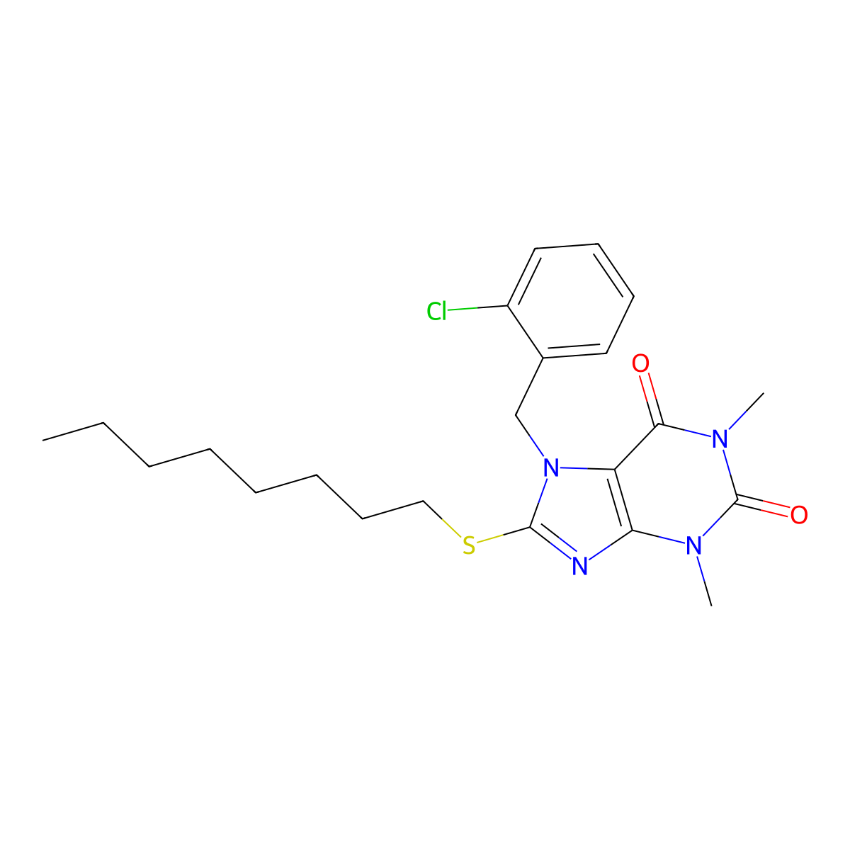 7-[(2-chlorophenyl)methyl]-1,3-dimethyl-8-(octylsulfanyl)-2,3,6,7-tetrahydro-1H-purine-2,6-dione molecular structure, CAS 373375-42-9
