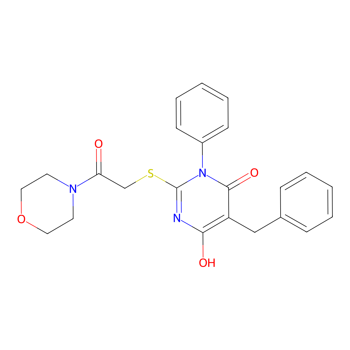 5-Benzyl-6-hydroxy-2-(2-morpholin-4-yl-2-oxoethyl)sulfanyl-1-phenylpyrimidin-4-one molecular structure, CAS 373375-61-2