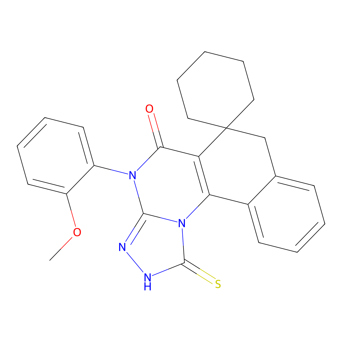 1-mercapto-4-(2-methoxyphenyl)-4H-spiro[benzo[h][1,2,4]triazolo[4,3-a]quinazoline-6,1'-cyclohexan]-5(7H)-one molecular structure, CAS 373375-64-5
