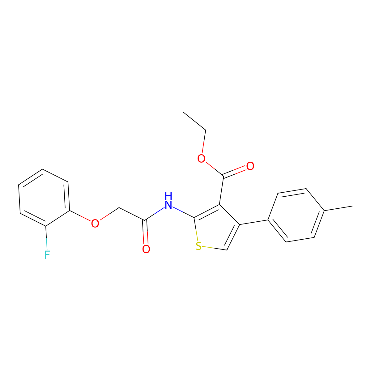 ET 2-(((2-Fluorophenoxy)acetyl)amino)-4-(4-methylphenyl)-3-thiophenecarboxylate molecular structure, CAS 373375-70-3