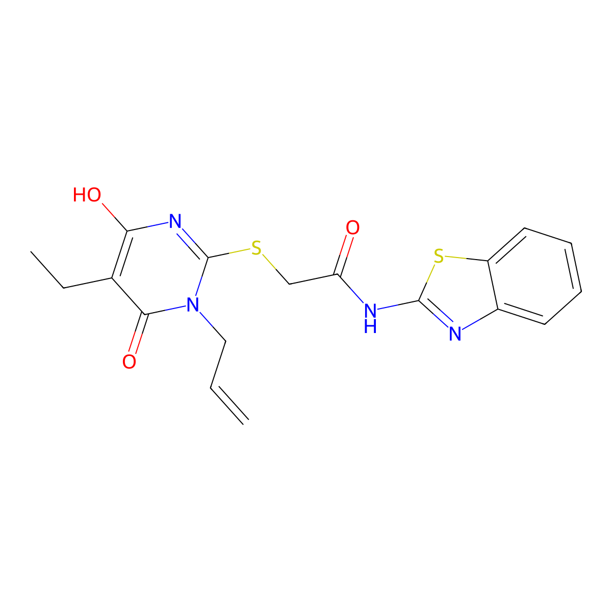 2-((1-allyl-5-ethyl-4-hydroxy-6-oxo-1,6-dihydropyrimidin-2-yl)thio)-N-(benzo[d]thiazol-2-yl)acetamide molecular structure, CAS 373375-95-2