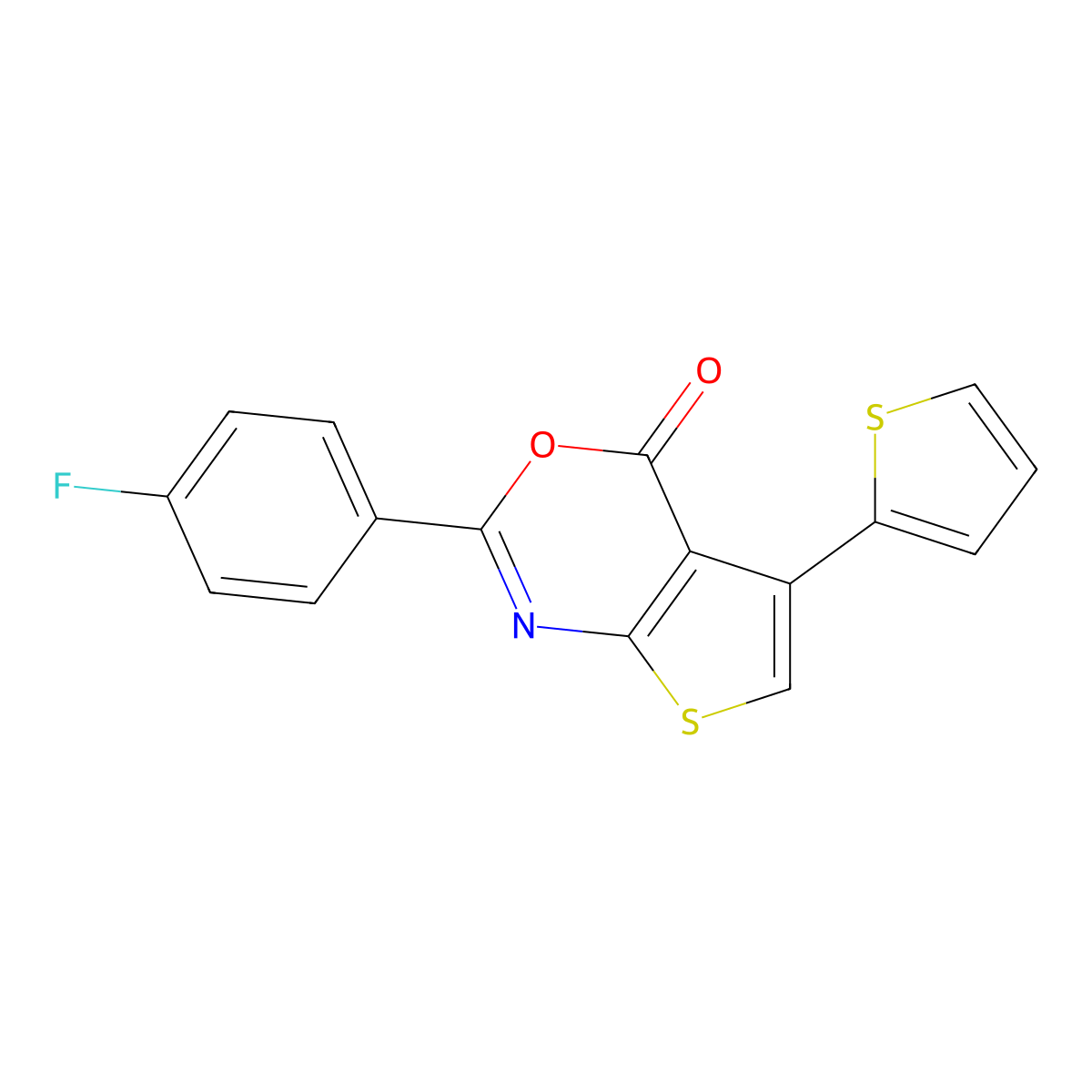 2-(4-Fluorophenyl)-5-thiophen-2-ylthieno[2,3-d][1,3]oxazin-4-one molecular structure, CAS 373376-25-1
