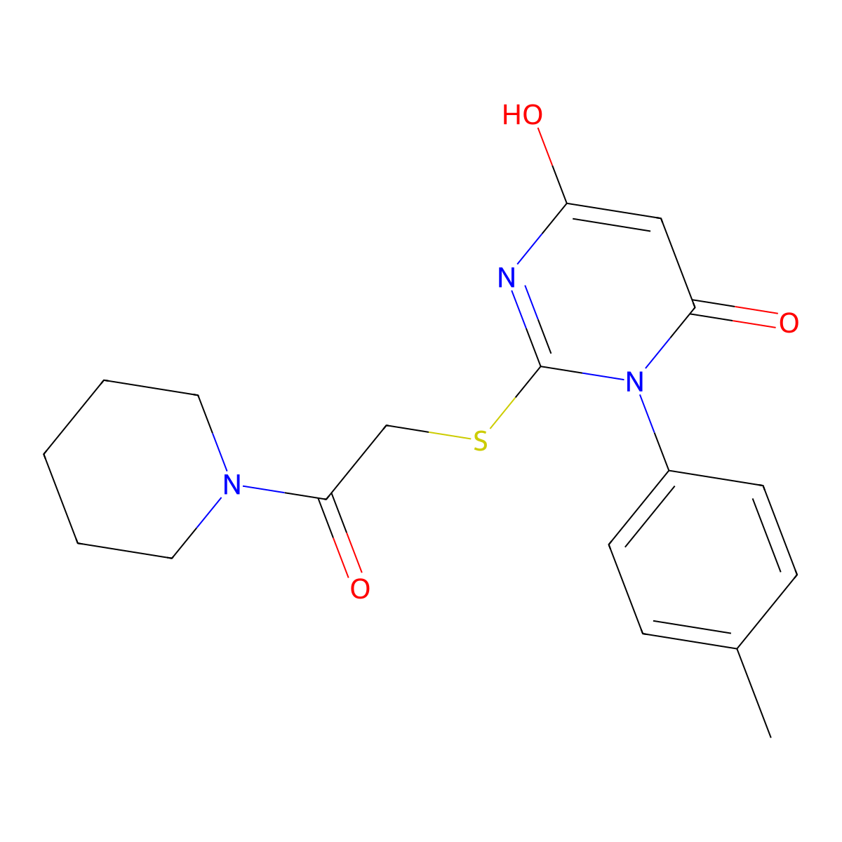 6-hydroxy-3-(4-methylphenyl)-2-{[2-oxo-2-(piperidin-1-yl)ethyl]sulfanyl}pyrimidin-4(3H)-one molecular structure, CAS 373376-61-5
