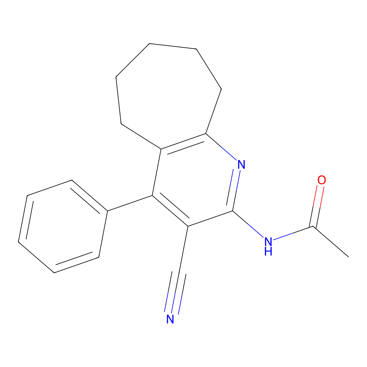 N-(3-cyano-4-phenyl-6,7,8,9-tetrahydro-5H-cyclohepta[b]pyridin-2-yl)acetamide molecular structure, CAS 373377-15-2