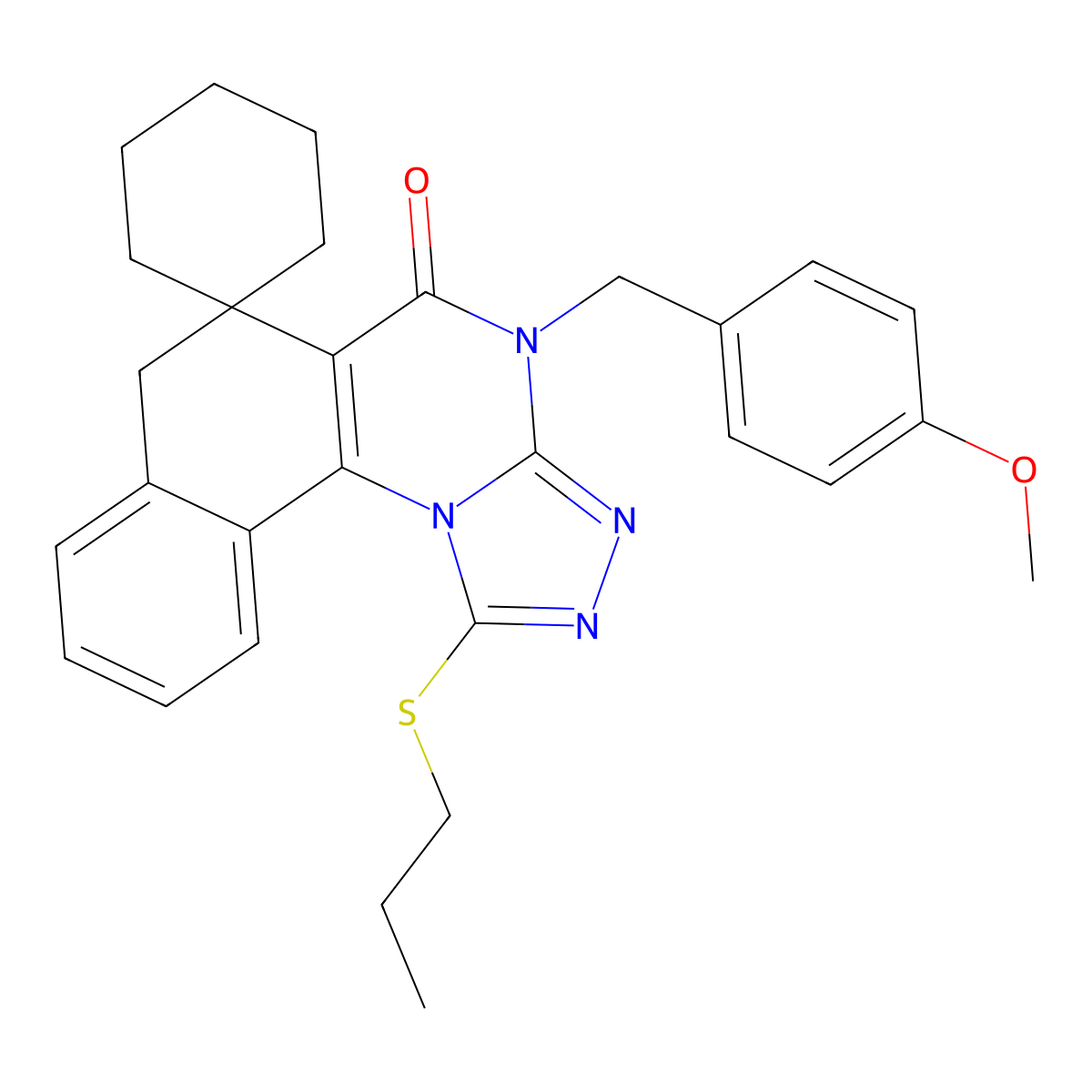 4-(4-methoxybenzyl)-1-(propylthio)-4H-spiro[benzo[h][1,2,4]triazolo[4,3-a]quinazoline-6,1'-cyclohexan]-5(7H)-one molecular structure, CAS 373377-20-9