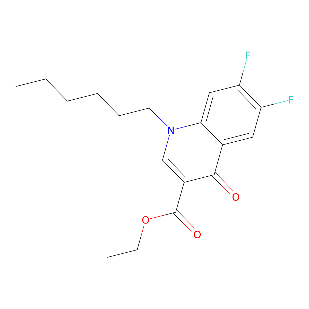 Ethyl 6,7-difluoro-1-hexyl-4-oxoquinoline-3-carboxylate molecular structure, CAS 373377-50-5