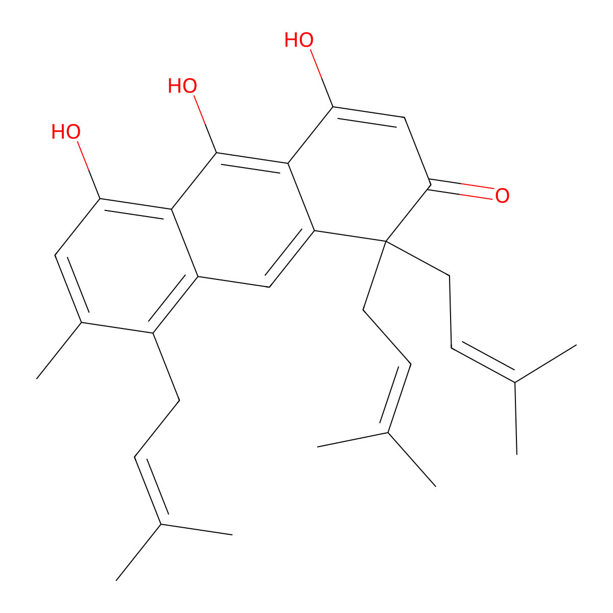 3,8,9-Trihydroxy-6-methyl-4,4,5-tris(3-methylbut-2-enyl)anthracen-1(4H)-one molecular structure, CAS 3736-60-5