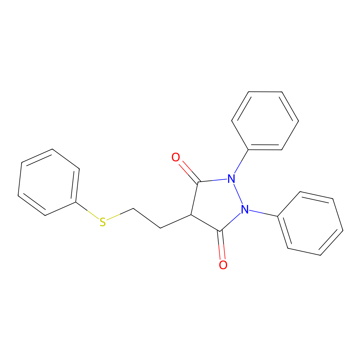 1,2-Diphenyl-4-(2-(phenylthio)ethyl)-3,5-pyrazolidinedione molecular structure, CAS 3736-92-3