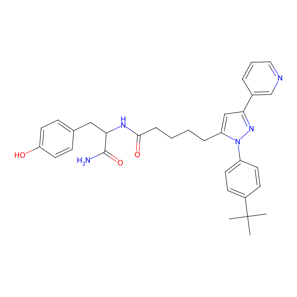 (S)-N-[1-Amino-3-(4-hydroxyphenyl)-1-oxo-2-propyl]-5-[1-[4-(tert-butyl)phenyl]-3-(3-pyridyl)-5-pyrazolyl]pentanamide molecular structure, CAS 373607-06-8