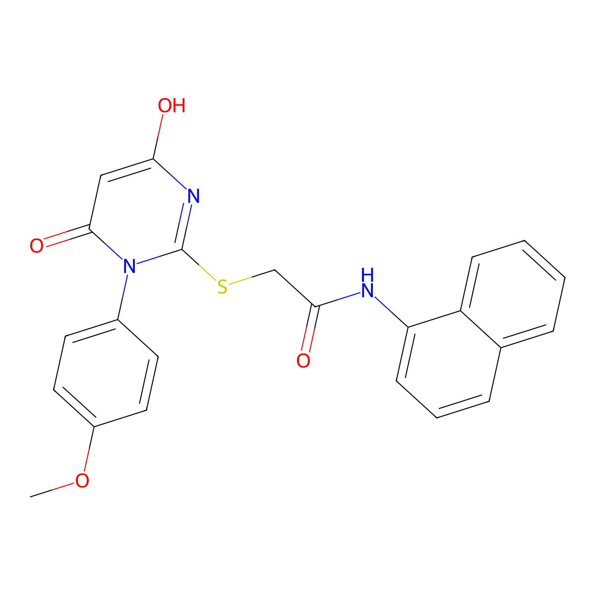 2-{[4-hydroxy-1-(4-methoxyphenyl)-6-oxo-1,6-dihydropyrimidin-2-yl]sulfanyl}-N-(naphthalen-1-yl)acetamide molecular structure, CAS 373610-02-7