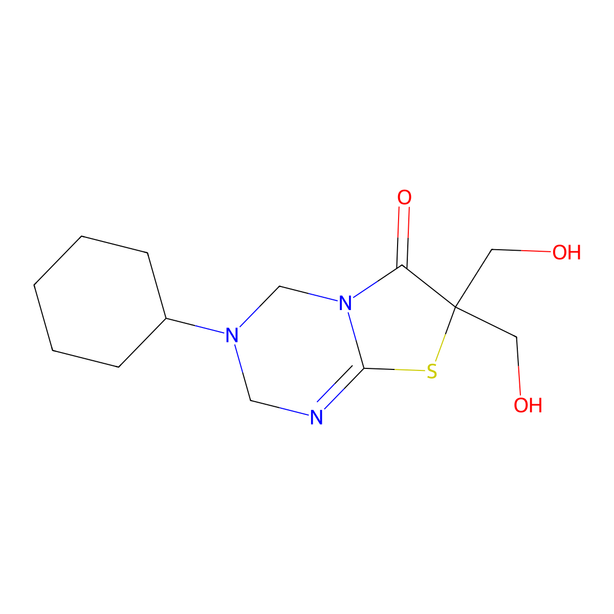 3-cyclohexyl-7,7-bis(hydroxymethyl)-3,4-dihydro-2H-[1,3]thiazolo[3,2-a][1,3,5]triazin-6(7H)-one molecular structure, CAS 373610-67-4