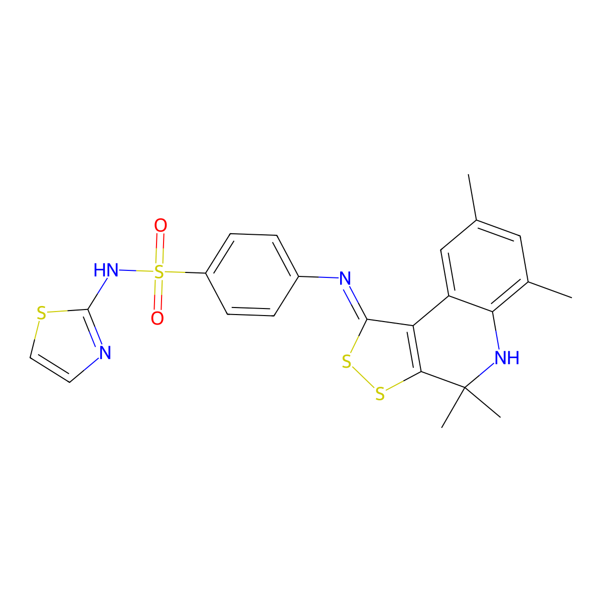4-[(4,4,6,8-tetramethyl-5H-dithiolo[3,4-c]quinolin-1-ylidene)amino]-N-(1,3-thiazol-2-yl)benzenesulfonamide molecular structure, CAS 373611-00-8