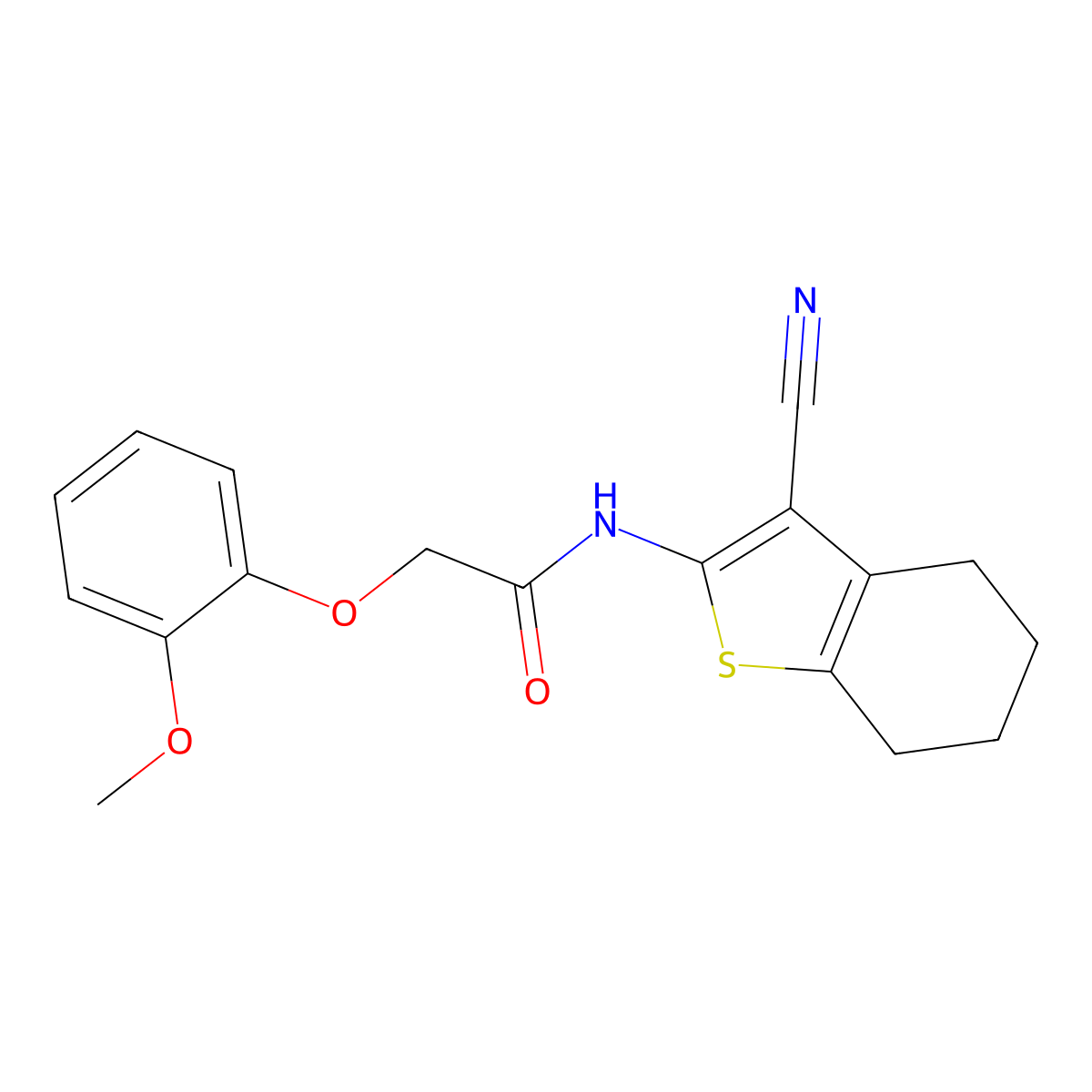 N-(3-cyano-4,5,6,7-tetrahydro-1-benzothiophen-2-yl)-2-(2-methoxyphenoxy)acetamide molecular structure, CAS 373611-52-0