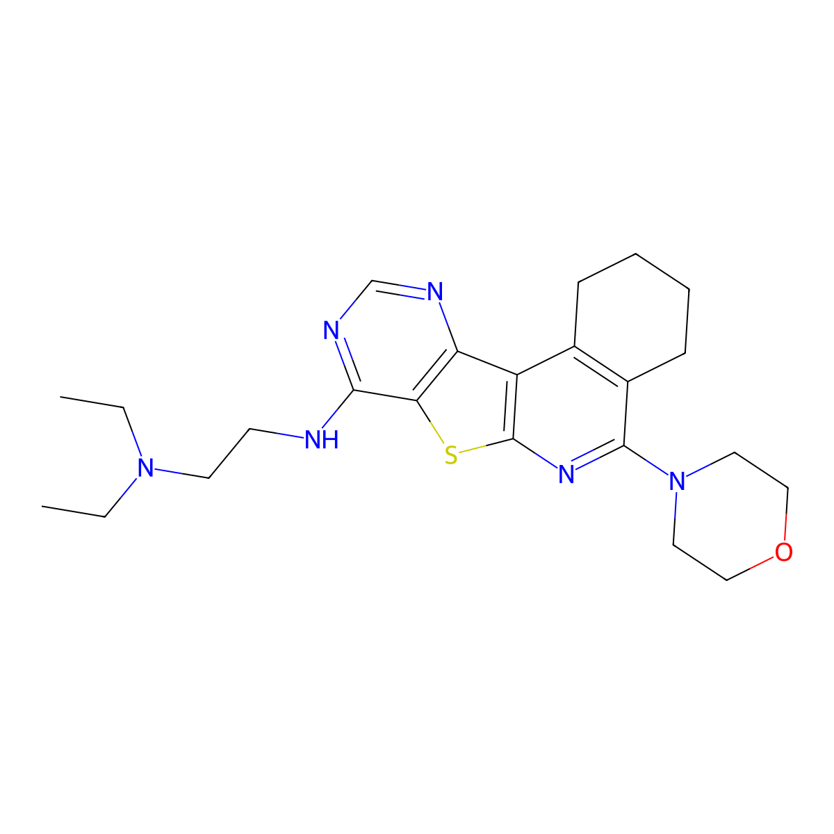 N,N-Diethyl-N'-(5-morpholin-4-yl-1,2,3,4-tetrahydro-7-thia-6,9,11-triaza-benzo[c]fluoren-8-yl)-ethane-1,2-diamine molecular structure, CAS 373611-92-8