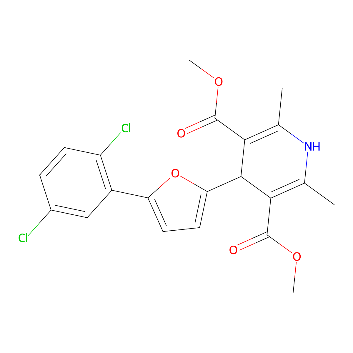 Dimethyl 4-[5-(2,5-dichlorophenyl)-2-furyl]-2,6-dimethyl-1,4-dihydro-3,5-pyridinedicarboxylate molecular structure, CAS 373612-13-6