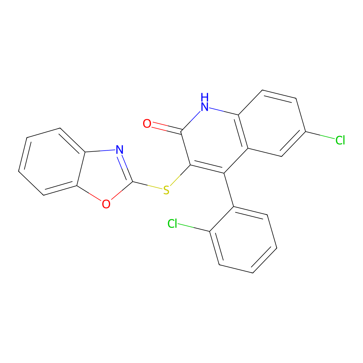 3-(1,3-benzoxazol-2-ylsulfanyl)-6-chloro-4-(2-chlorophenyl)quinolin-2(1H)-one molecular structure, CAS 373612-24-9