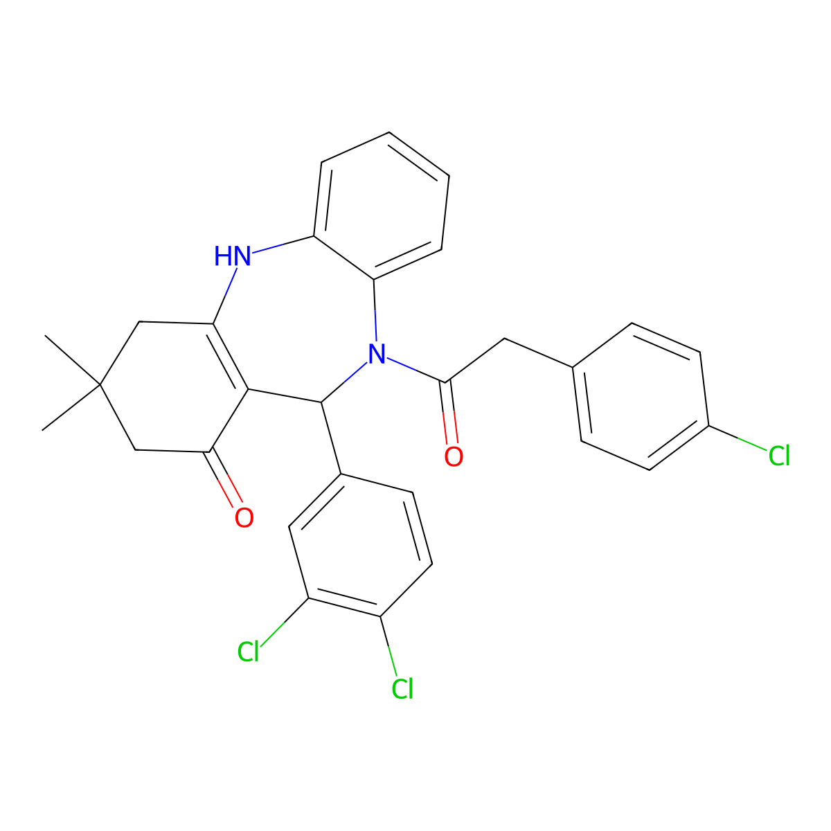 10-[(4-chlorophenyl)acetyl]-11-(3,4-dichlorophenyl)-3,3-dimethyl-2,3,4,5,10,11-hexahydro-1H-dibenzo[b,e][1,4]diazepin-1-one molecular structure, CAS 373612-64-7