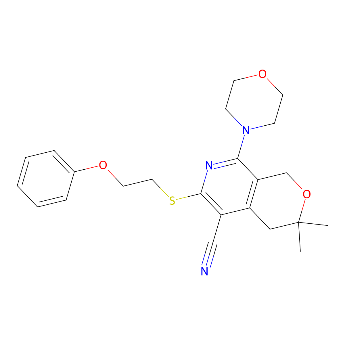 3,3-Dimethyl-8-morpholin-4-yl-6-(2-phenoxyethylsulfanyl)-1,4-dihydropyrano[3,4-c]pyridine-5-carbonitrile molecular structure, CAS 373612-87-4