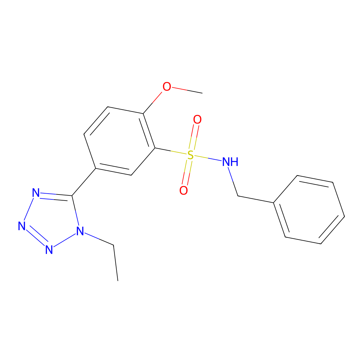 N-benzyl-5-(1-ethyltetrazol-5-yl)-2-methoxybenzenesulfonamide molecular structure, CAS 373613-32-2