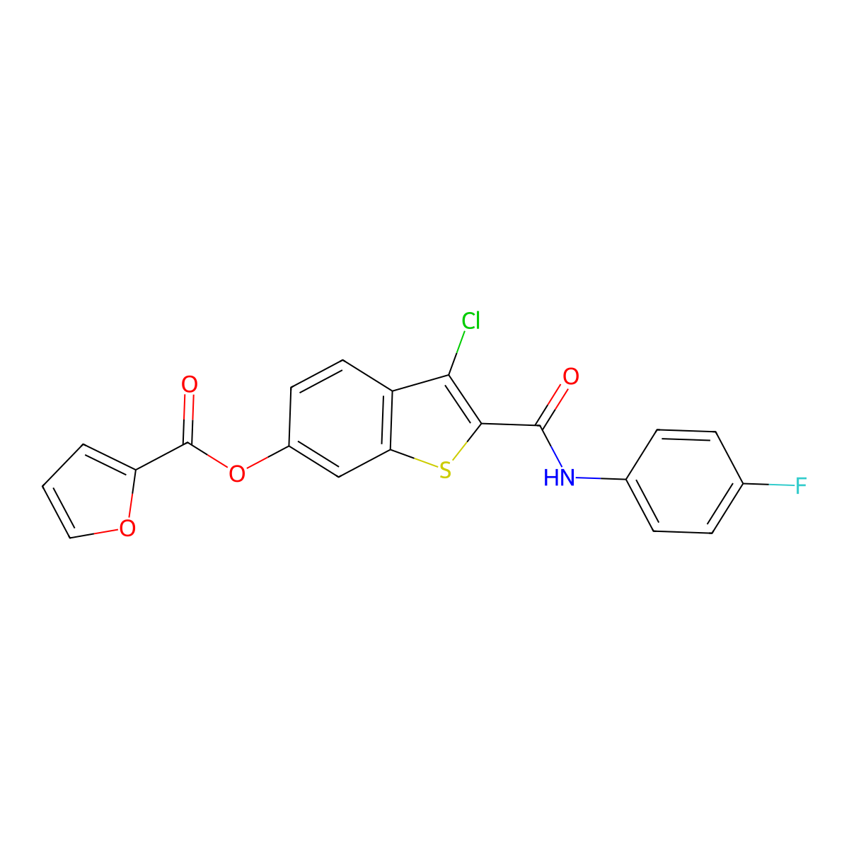 3-Chloro-2-[(4-fluorophenyl)carbamoyl]-1-benzothiophen-6-yl furan-2-carboxylate molecular structure, CAS 373613-39-9