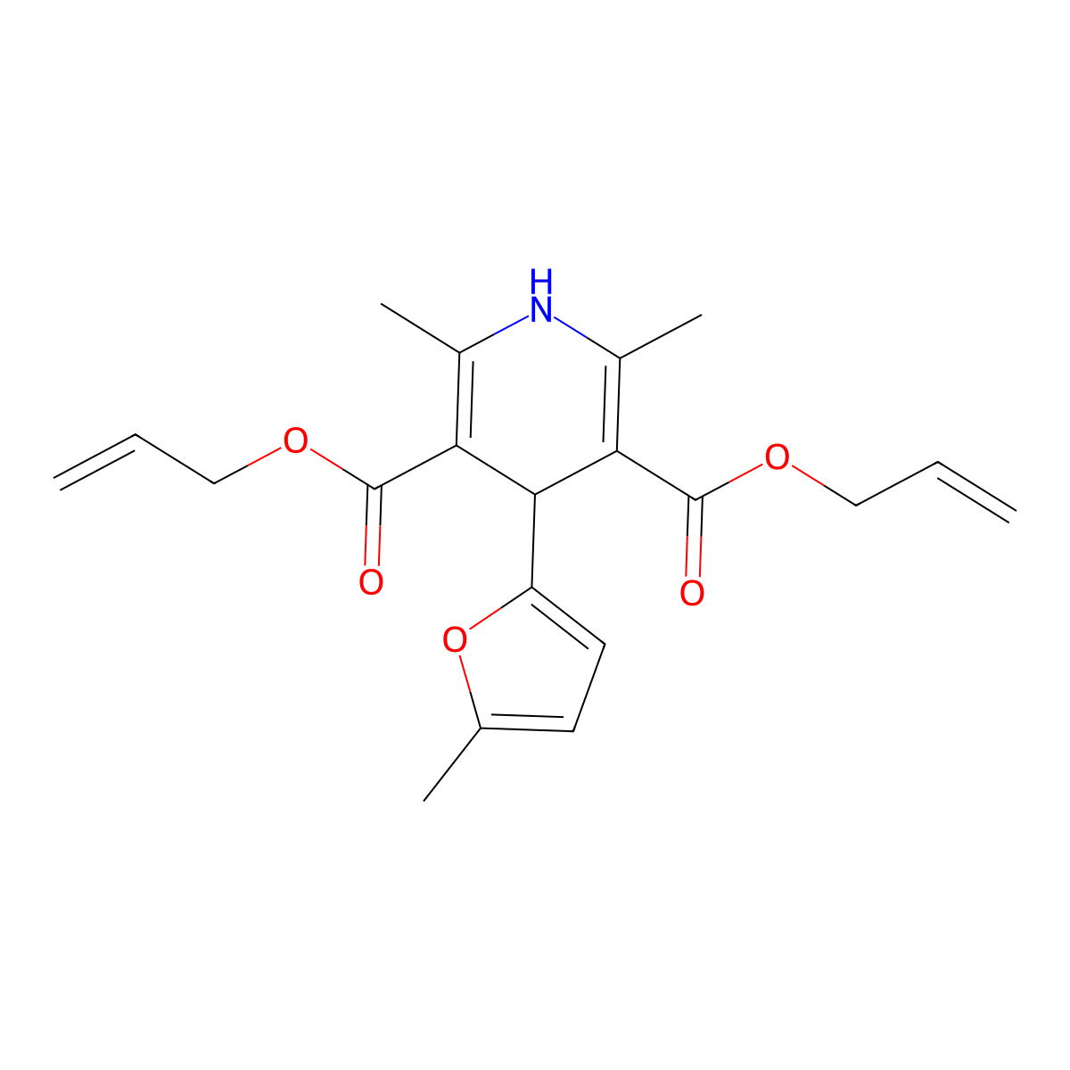 Bis(prop-2-enyl) 2,6-dimethyl-4-(5-methylfuran-2-yl)-1,4-dihydropyridine-3,5-dicarboxylate molecular structure, CAS 373613-62-8