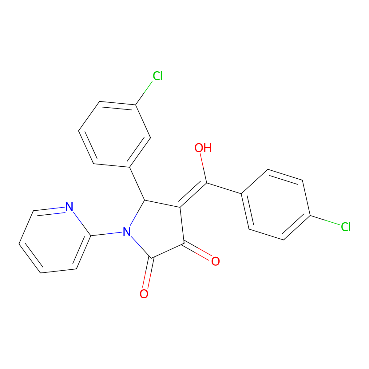 4-(4-chlorobenzoyl)-5-(3-chlorophenyl)-3-hydroxy-1-(pyridin-2-yl)-2,5-dihydro-1H-pyrrol-2-one molecular structure, CAS 373613-78-6