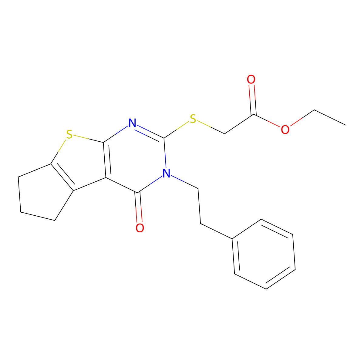 ethyl 2-[[1-oxo-2-(2-phenylethyl)-7,8-dihydro-6H-cyclopenta[2,3]thieno[2,4-b]pyrimidin-3-yl]sulfanyl]acetate molecular structure, CAS 373615-08-8