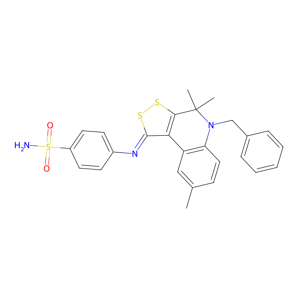 4-{[(1Z)-5-benzyl-4,4,8-trimethyl-4,5-dihydro-1H-[1,2]dithiolo[3,4-c]quinolin-1-ylidene]amino}benzenesulfonamide molecular structure, CAS 373615-67-9