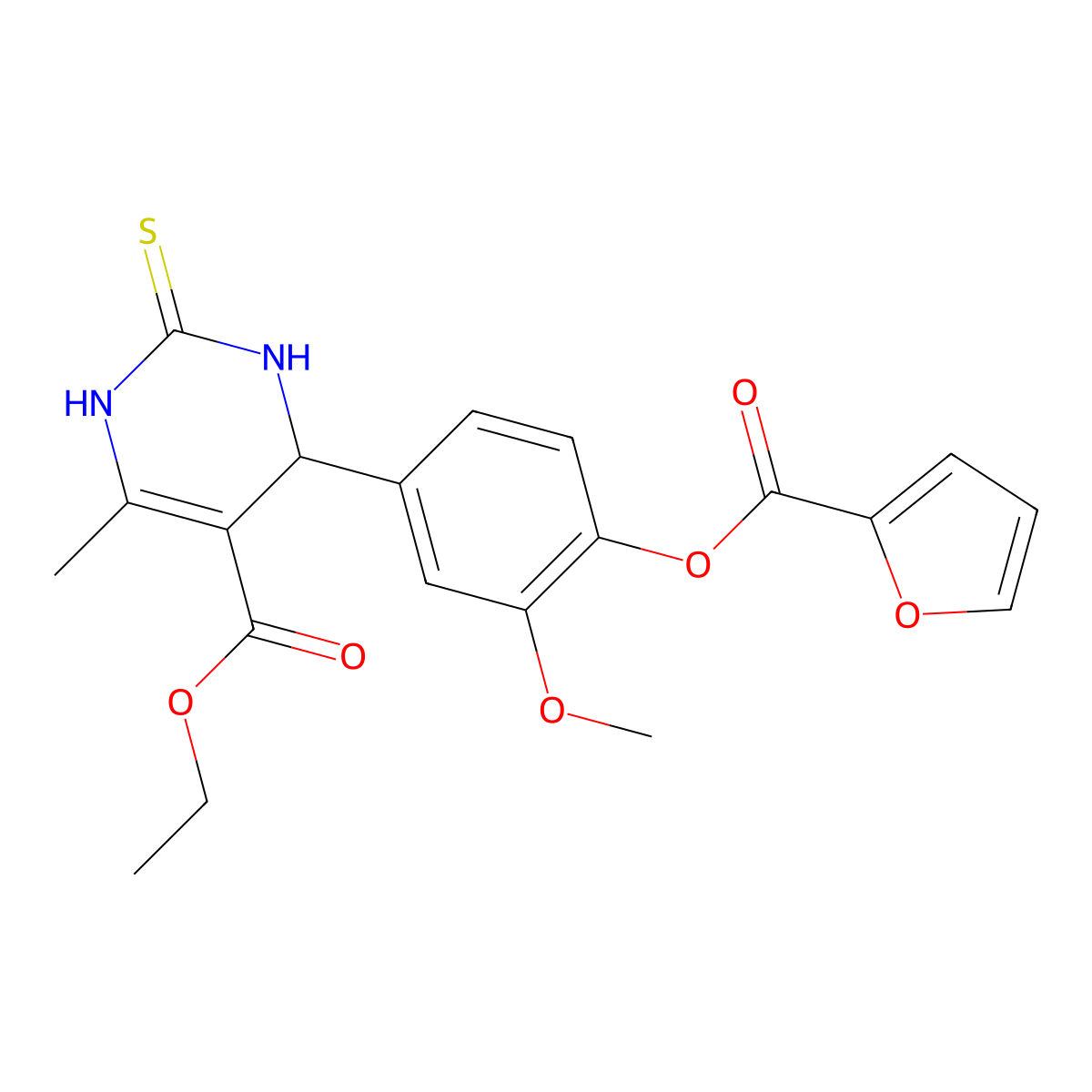 ethyl 4-[4-(furan-2-carbonyloxy)-3-methoxyphenyl]-6-methyl-2-sulfanylidene-3,4-dihydro-1H-pyrimidine-5-carboxylate molecular structure, CAS 373616-15-0