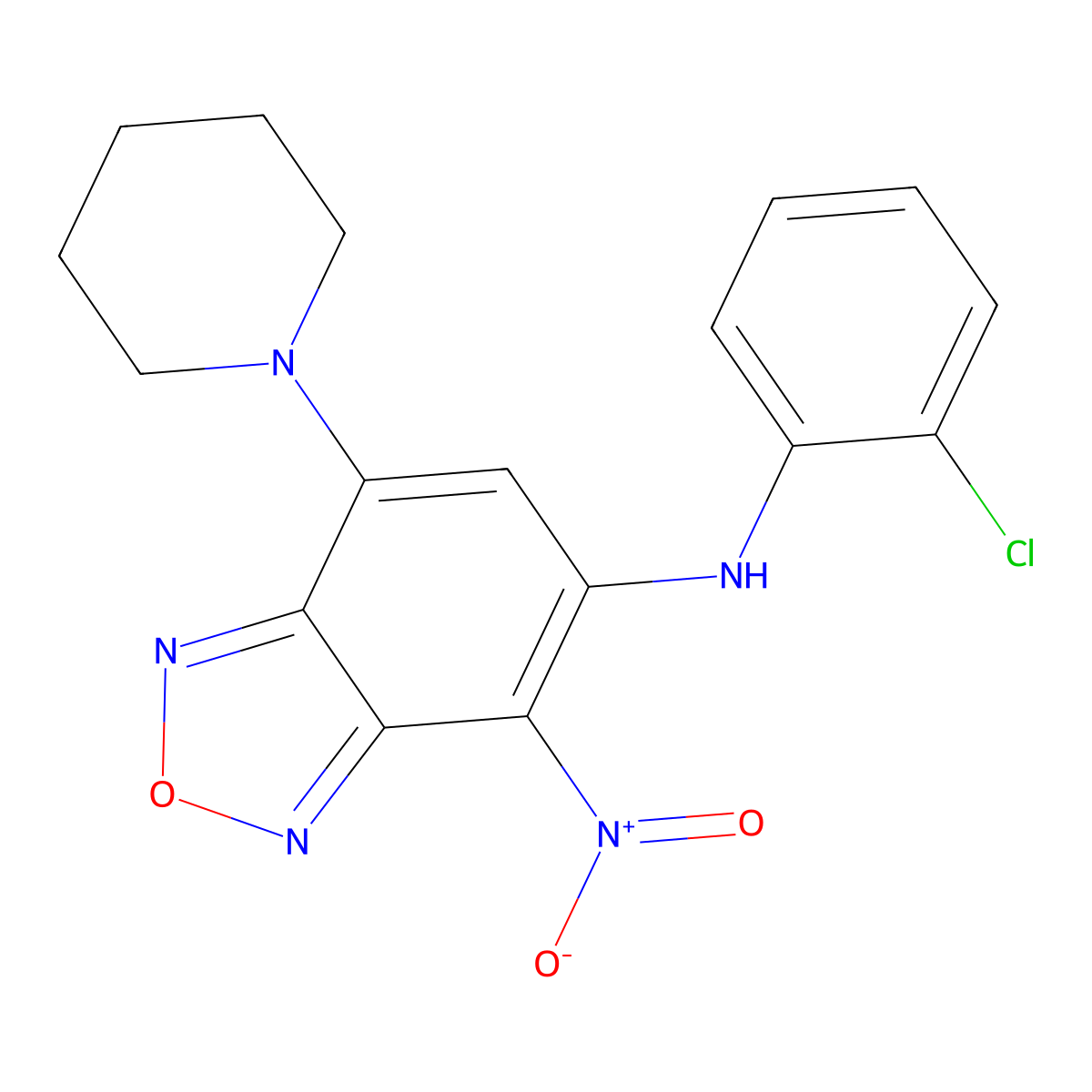 N-(2-chlorophenyl)-4-nitro-7-piperidin-1-yl-2,1,3-benzoxadiazol-5-amine molecular structure, CAS 373616-31-0